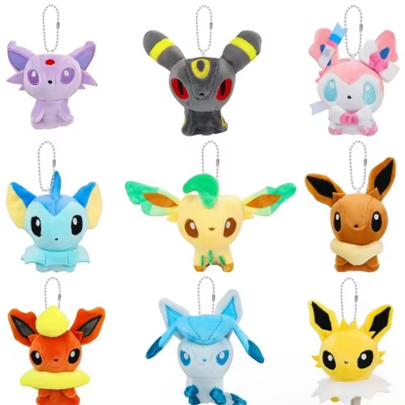 Pokemon Eeveelution Plush Keychain Set - Glaceon Umbreon Espeon Flareon etc.